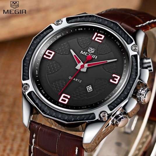 Genuine Leather MEGIR Brand AUTO DATE Wrist Watch in Brown OR Black in Original MEGIR Box