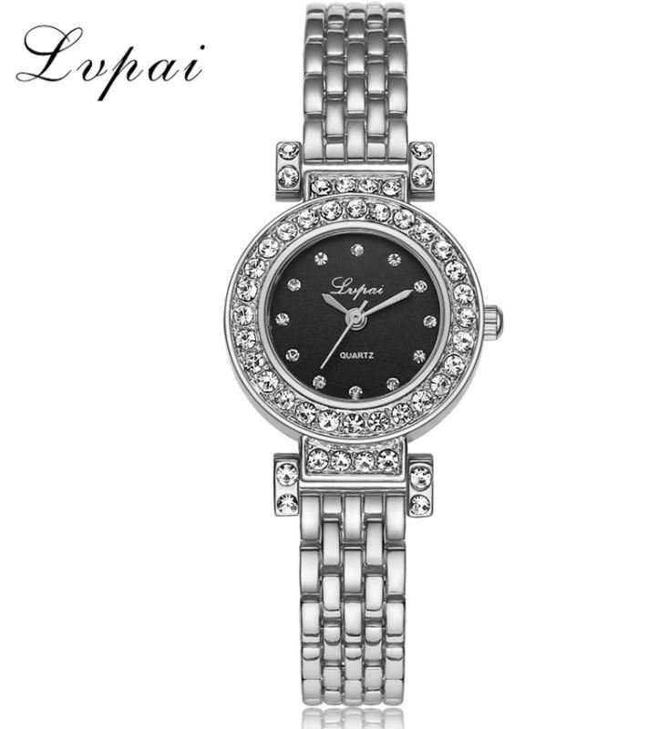 Elegant Ladies LVPAI Crystal Diamante Quartz Wrist Watch in Gold or Silver