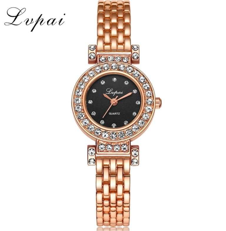 Elegant Ladies LVPAI Crystal Diamante Quartz Wrist Watch in Gold or Silver