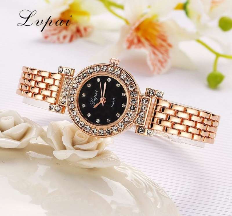 Elegant Ladies LVPAI Crystal Diamante Quartz Wrist Watch in Gold or Silver
