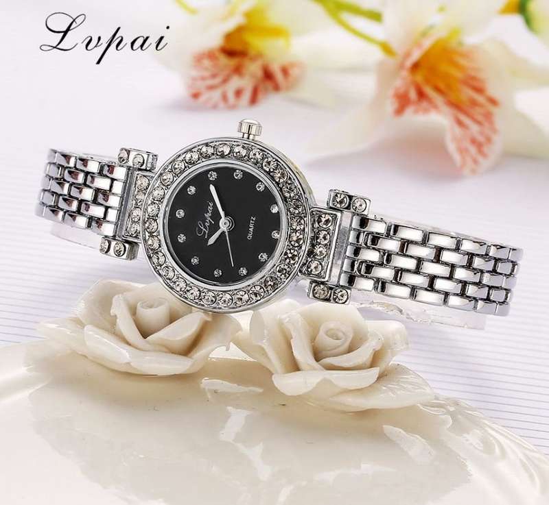 Elegant Ladies LVPAI Crystal Diamante Quartz Wrist Watch in Gold or Silver