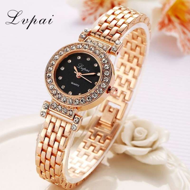 Elegant Ladies LVPAI Crystal Diamante Quartz Wrist Watch in Gold or Silver