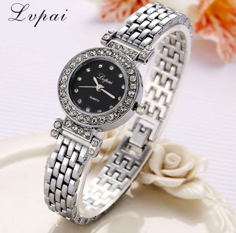 Elegant Ladies LVPAI Crystal Diamante Quartz Wrist Watch in Gold or Silver