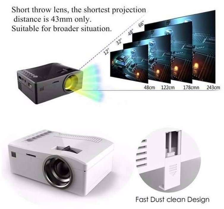 HD 1080P LED Multimedia Projector & Home Theater Cinema & Remote - AV, TV, VGA, HDMI, USB, SD, WTC