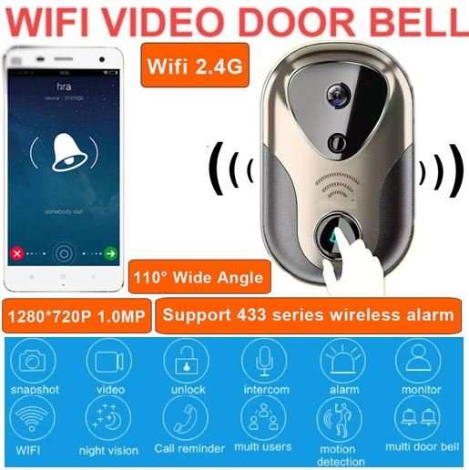 HD Visual Video Intercom WIFI Door Bell - Wireless, Wide Angle View, Video, Camera and Many More....