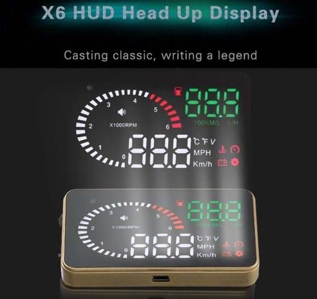 X6 HD LED Car HUD Head up Display Projector, OBDII Interface, Show Speed, Fuel Consumption, Temp....