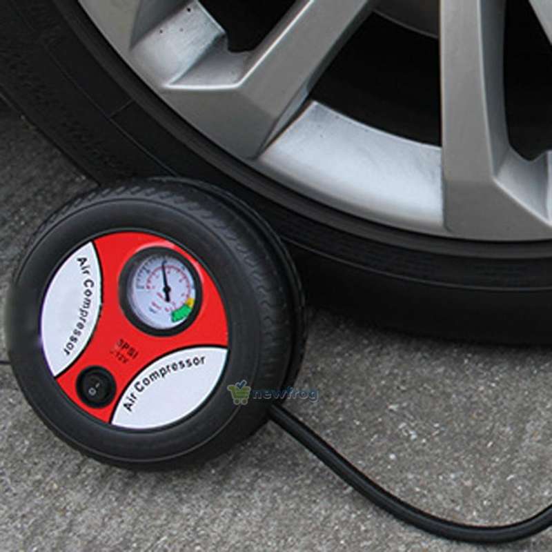12V Portable and Compact Electric Compressor - 260 PSI with Pressure Gauge and 3 Nozzle Adapters
