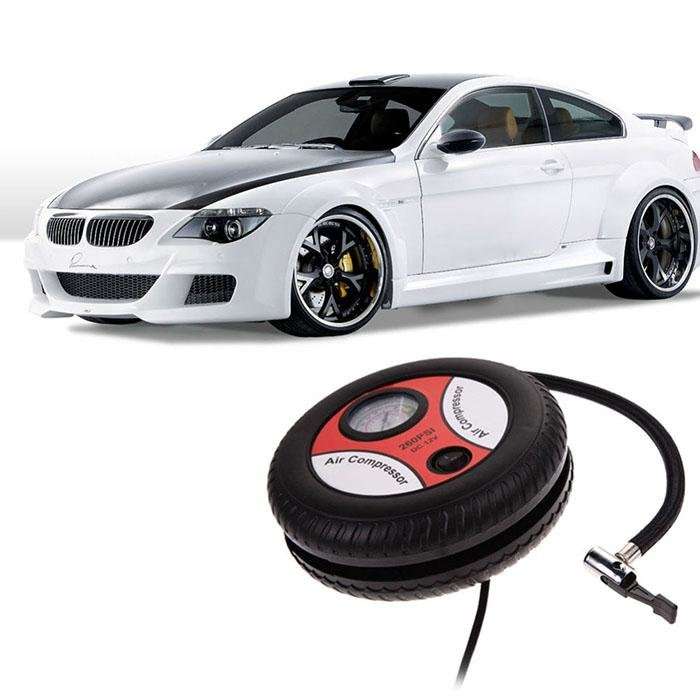 12V Portable and Compact Electric Compressor - 260 PSI with Pressure Gauge and 3 Nozzle Adapters