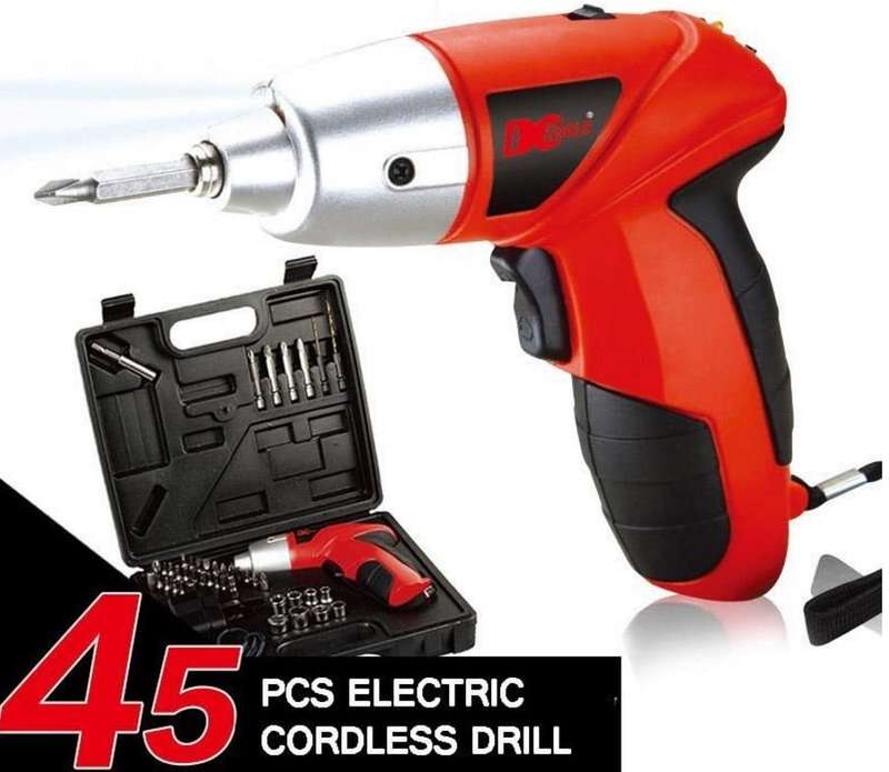45 Piece Cordless Rechargeable Electric Drill & Screwdriver Set in Carry Case