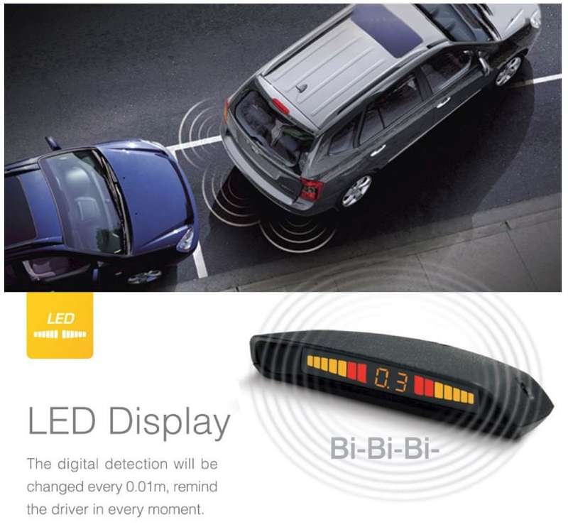Parking Sensor Kit With Alarm, Control Box, LED Display Indicator & 4 LED Parking Sensors