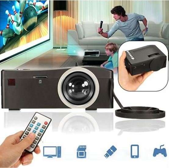 HD 1080P LED Multimedia Projector & Home Theater Cinema & Remote - AV, TV, VGA, HDMI, USB, SD, WTC