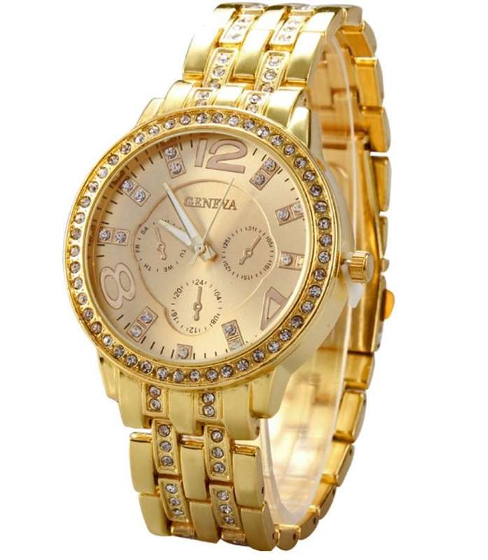 Elegant Ladies Geneva Crystal Quartz Chronograph Wrist Watch in Gold or Silver