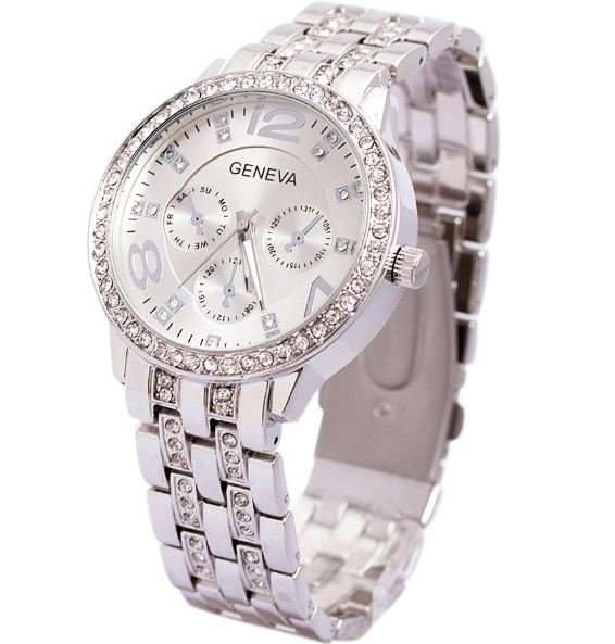 Elegant Ladies Geneva Crystal Quartz Chronograph Wrist Watch in Gold or Silver
