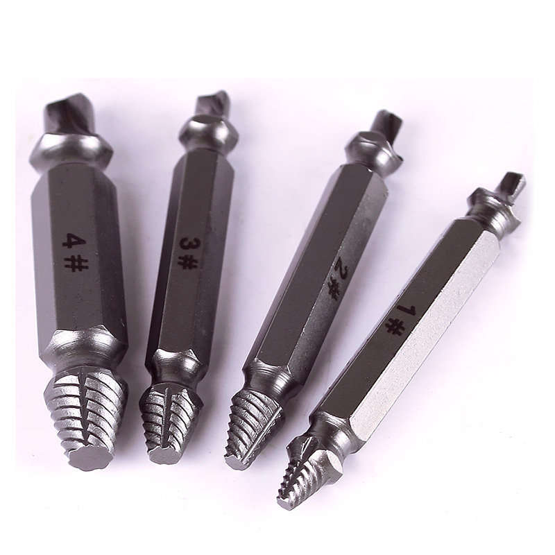 4 Piece Screw & Bolt Extractor Drill Bitts & Guide Set - Broken Easy Out Fastener Kit
