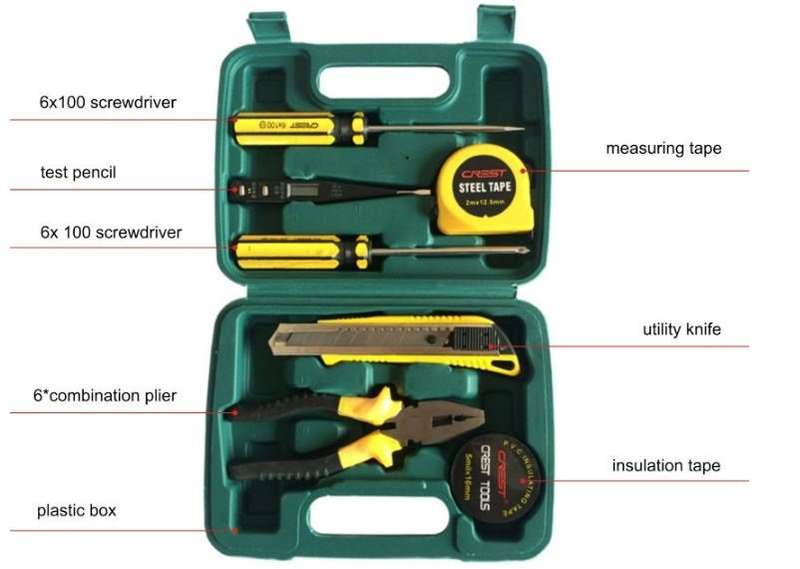 COMBO 8 Piece High Quality Carbon Steel Combination Tool Set PLUS Hot Melt Glue Gun For All Repairs