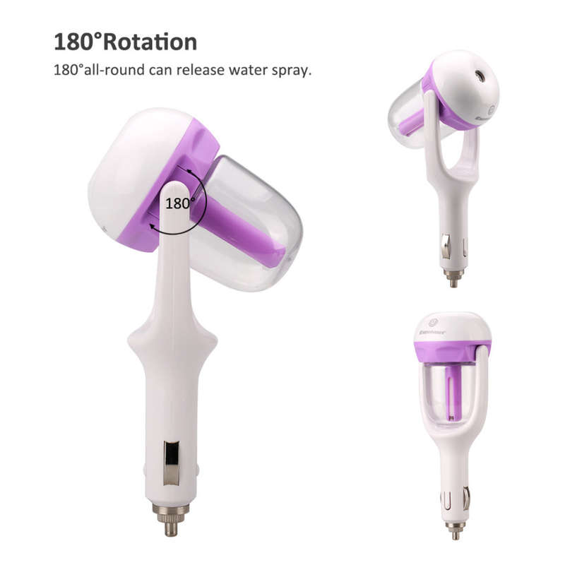 180 Degree, 12V Car Humidifier Aromatherapy With USB Charger to Charge Your Phone & Devices