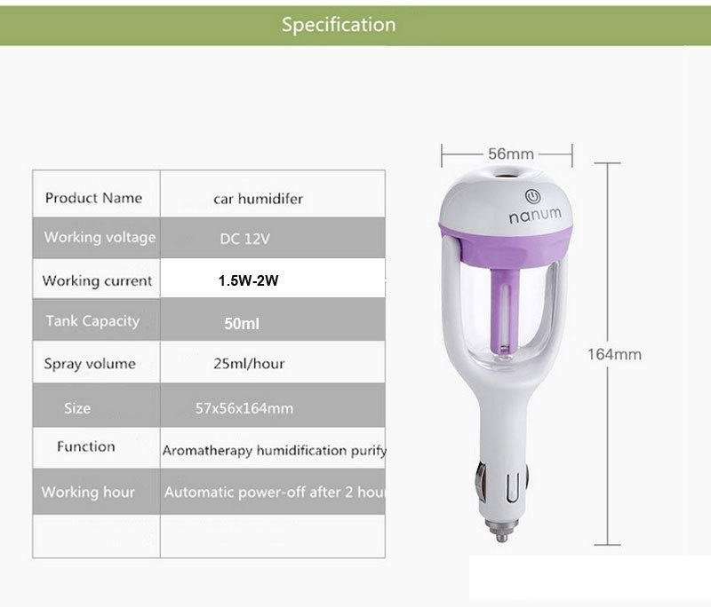 180 Degree, 12V Car Humidifier Aromatherapy With USB Charger to Charge Your Phone & Devices