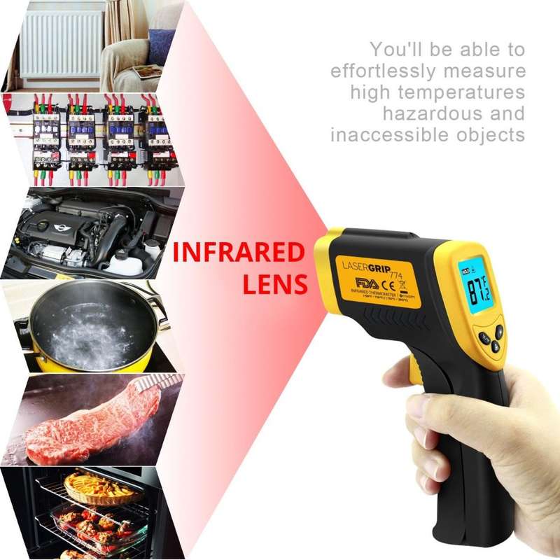 Non-Contact Laser Infrared Digital Thermometer - LCD Screen - Measure Temperature Almost Anywhere