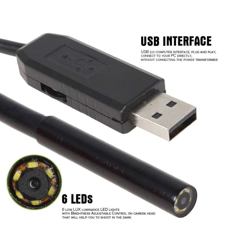 Waterproof USB Inspection HD Endoscope Video Camera With 6 LED's, 7 Meters Long