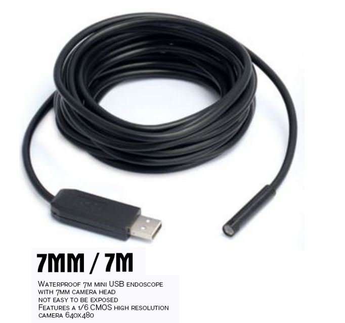 Waterproof USB Inspection HD Endoscope Video Camera With 6 LED's, 7 Meters Long