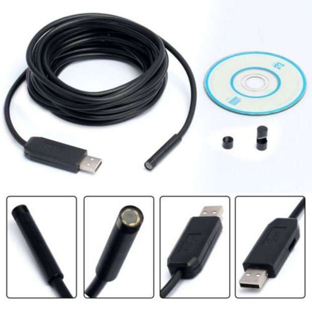 Waterproof USB Inspection HD Endoscope Video Camera With 6 LED's, 7 Meters Long