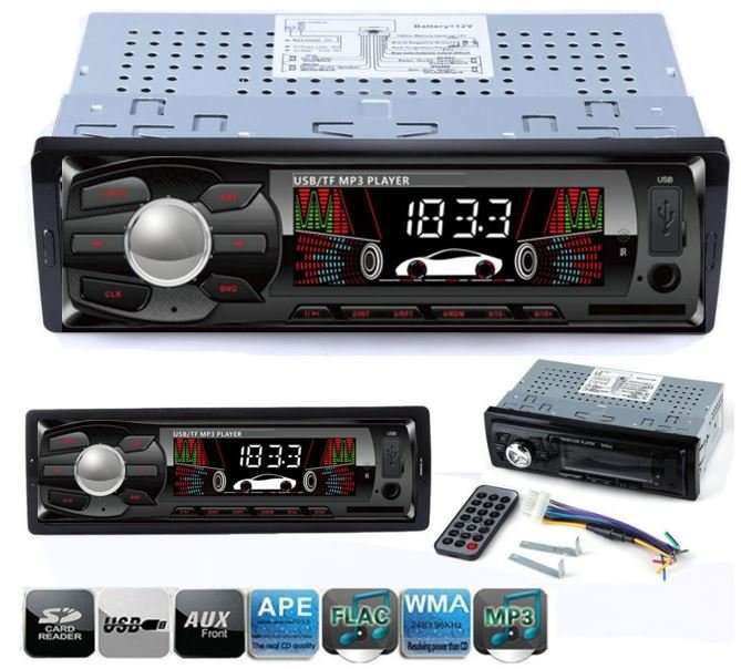 LED MP3 Car Radio & Remote - Supports USB, SD Card, AUX, 5V Charging, 4 x Speakers etc.