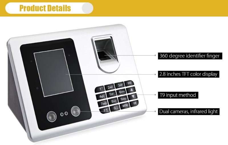 2.8" Bio-metric Face Recognition & Fingerprint Time Access Control & Attendance System - 360 Degree