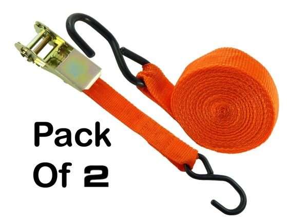 Dual Pack 5M Each Water Resistant Ratchet Tie Down Set With Quick Release pawls & S Shape Hooks