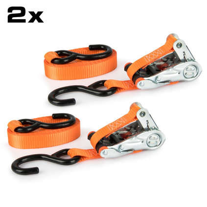 Dual Pack 5M Each Water Resistant Ratchet Tie Down Set With Quick Release pawls & S Shape Hooks