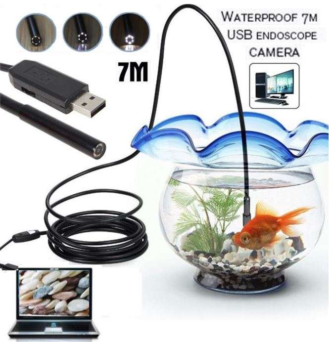 Waterproof USB Inspection HD Endoscope Video Camera With 6 LED's, 7 Meters Long