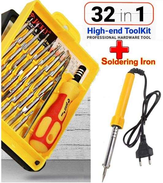 COMBO DEAL - 60W Soldering Iron AC 220V PLUS 32 in 1 Electron Screwdriver Kit