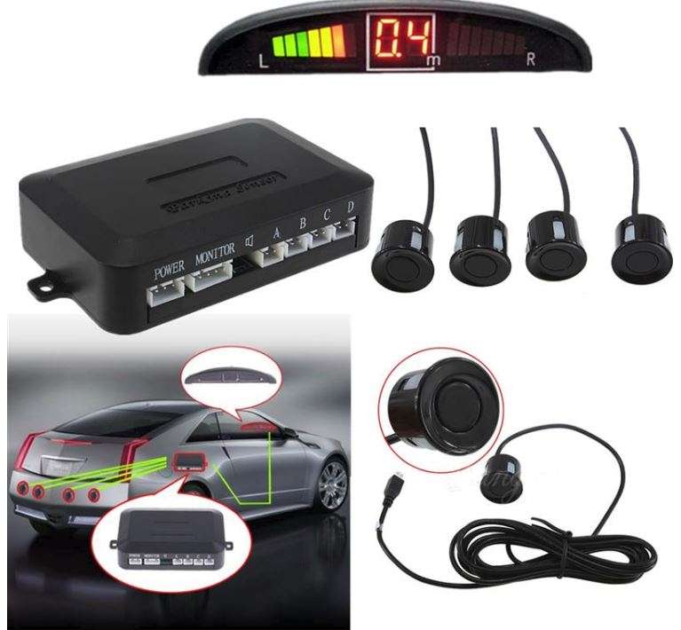 Parking Sensor Kit With Alarm, Control Box, LED Display Indicator & 4 LED Parking Sensors