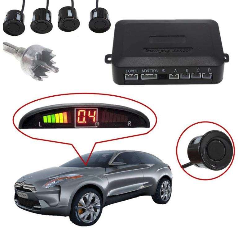 Parking Sensor Kit With Alarm, Control Box, LED Display Indicator & 4 LED Parking Sensors