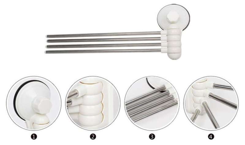 Practical Metal Towel Rack Hanger With 4 Rotatable Bars - Easy to Install, No Nails or Drilling