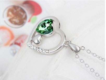 Exquisite Floating Heart Jewelry Set in Olive or Pink in Complimentary Gift Box
