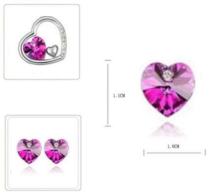 Exquisite Floating Heart Jewelry Set in Olive or Pink in Complimentary Gift Box