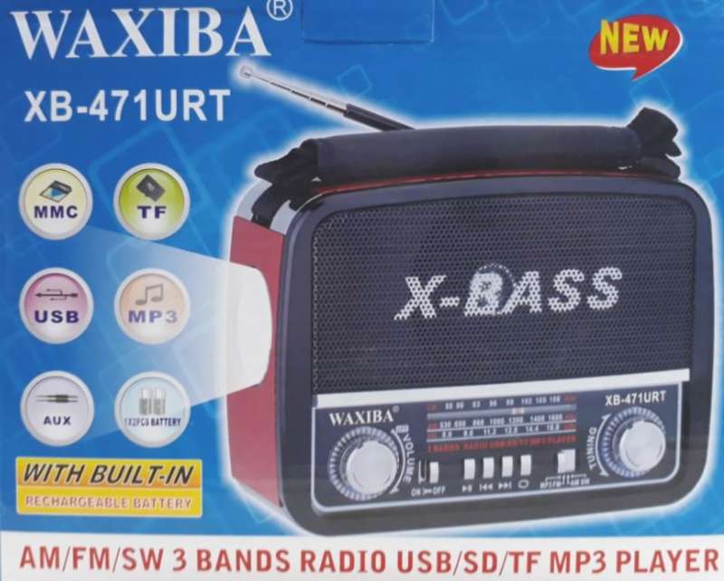 SD/USB/TF MP3 Player - AM/FM Radio, Build in X-Bass Speaker, Flash Light & Rechargeable Battery
