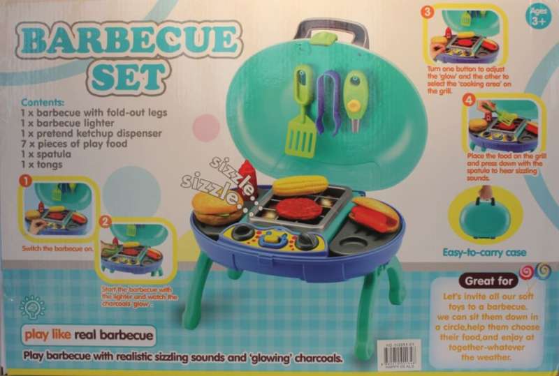 Simulation BBQ Grill Braai Play Set With Light & Sound - Easy-to-carry Case