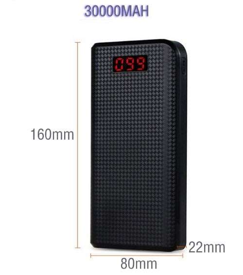 2 USB Powerbank 30000mAh for Charging of Electronic Devices, LED Digital Screen Display & Flashlight