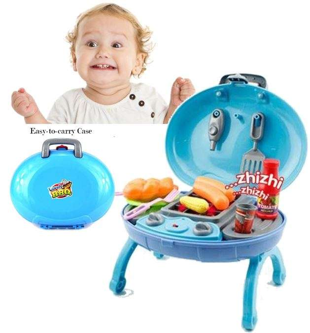 Simulation BBQ Grill Braai Play Set With Light & Sound - Easy-to-carry Case