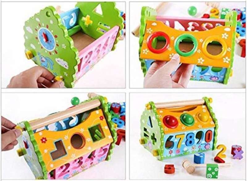 Multi-Functional Dismounting Wisdom House Wooden Learning Blocks Play Set for Kids