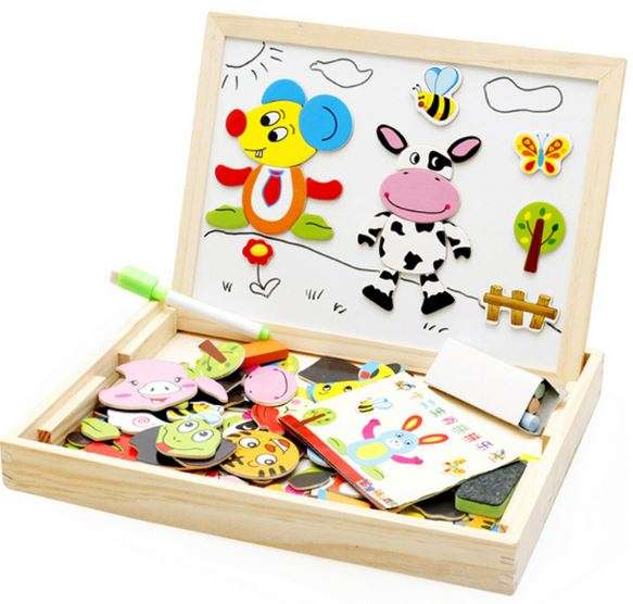 3D Farm Spell Magnetic Whiteboard & Chalkboard Set In a Wooden Box