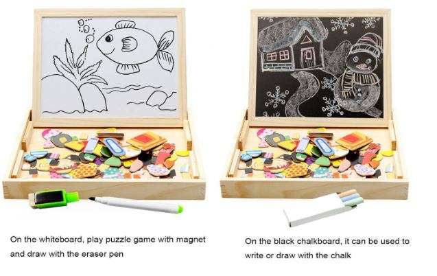 3D Farm Spell Magnetic Whiteboard & Chalkboard Set In a Wooden Box