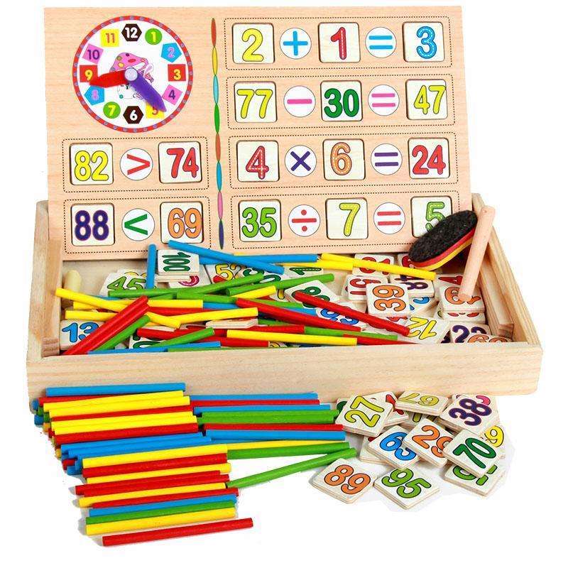 Mathematical Operation Blocks & Chalkboard Set In a Wooden Box