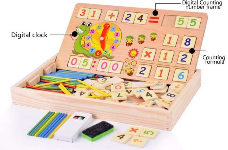 Mathematical Operation Blocks & Chalkboard Set In a Wooden Box