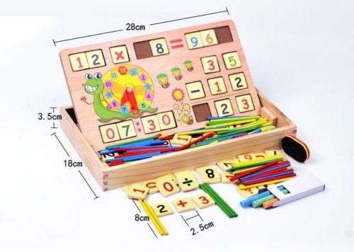 Mathematical Operation Blocks & Chalkboard Set In a Wooden Box