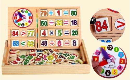 Mathematical Operation Blocks & Chalkboard Set In a Wooden Box