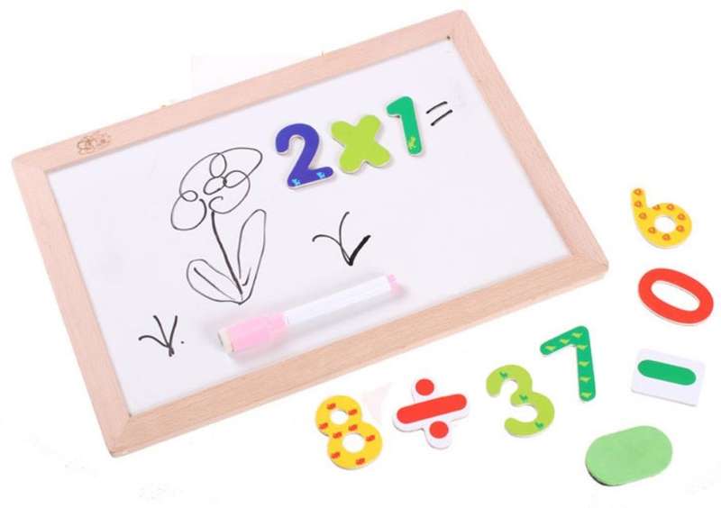 Mathematics Number & Animal Magnetic Whiteboard & Chalkboard Set In a Wooden Box