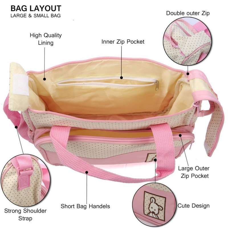 5 in 1 Baby Bag Set Made of Waterproof Microfiber Material - Lots of Space For All Your Baby's Needs