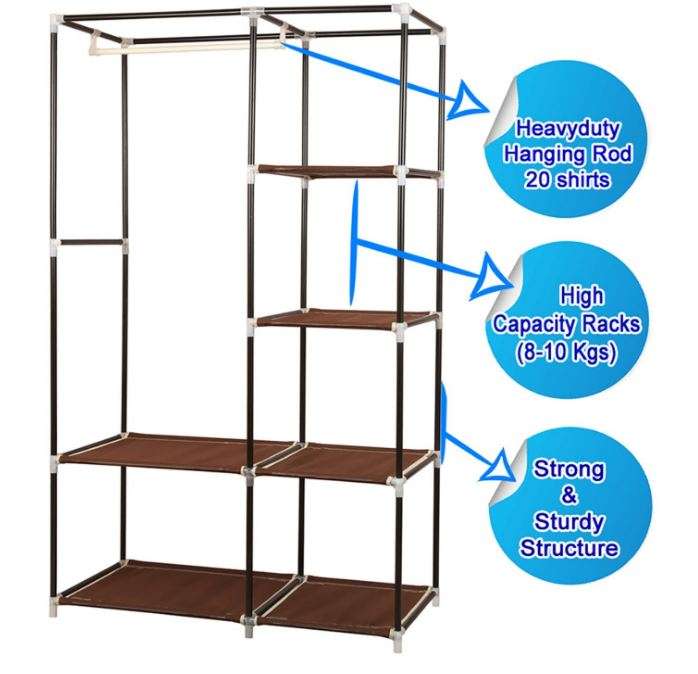 Double Portable & Foldable Canvas Wardrobe With Shelves - Great Storage Unit for Any Place